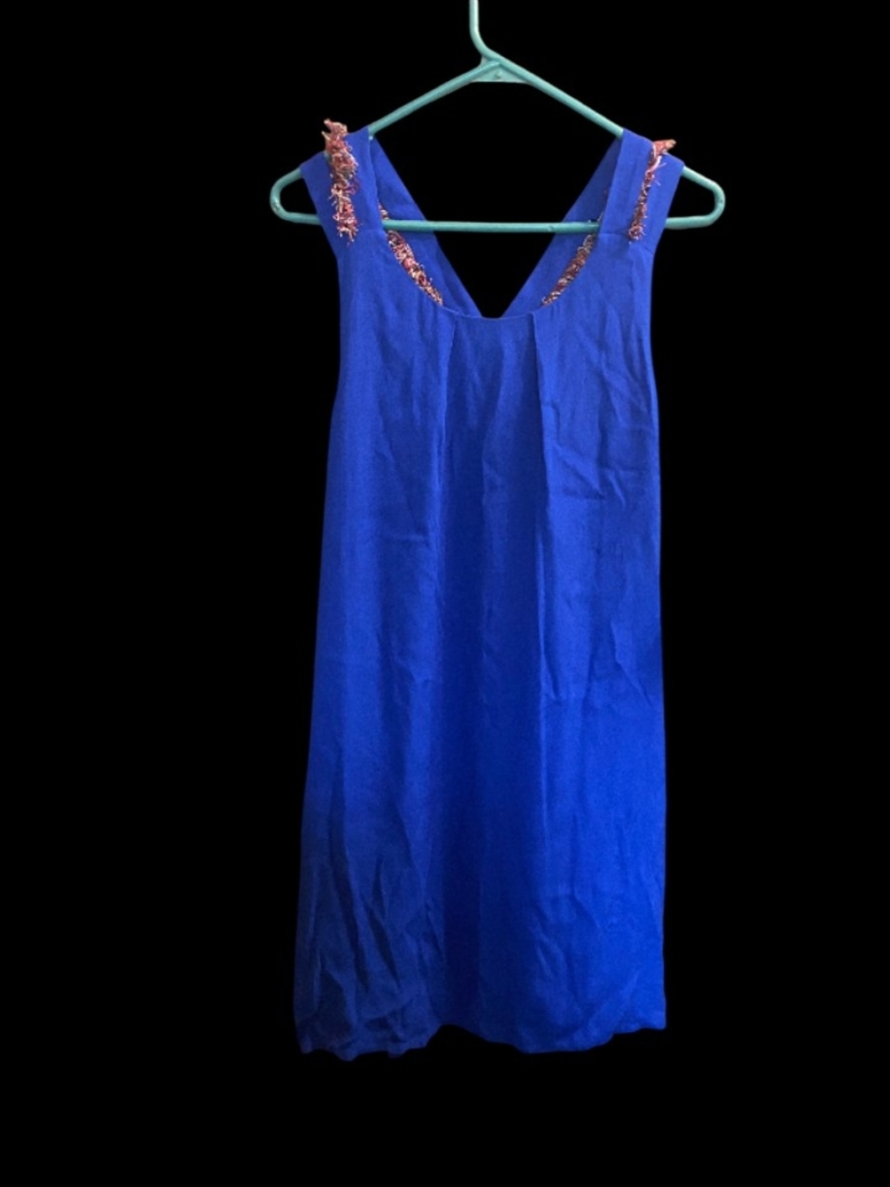 Color Block Sz Med Royal Blue Dress With Fringes On The Back Straps And Pockets